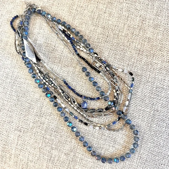 Elegant silver and Blue beads Layered convertible and adjustable Necklace. - Picture 9 of 11